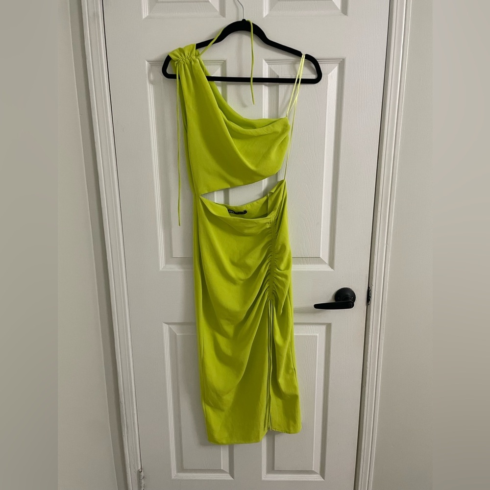 Zara one shoulder ruched midi dress